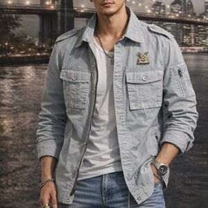 Paul Smith Blue Distressed Military Shirt Jacket